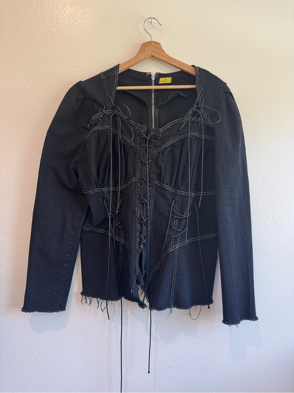 Black Denim Lace-Up Womens Top - Corset Style - XXL
